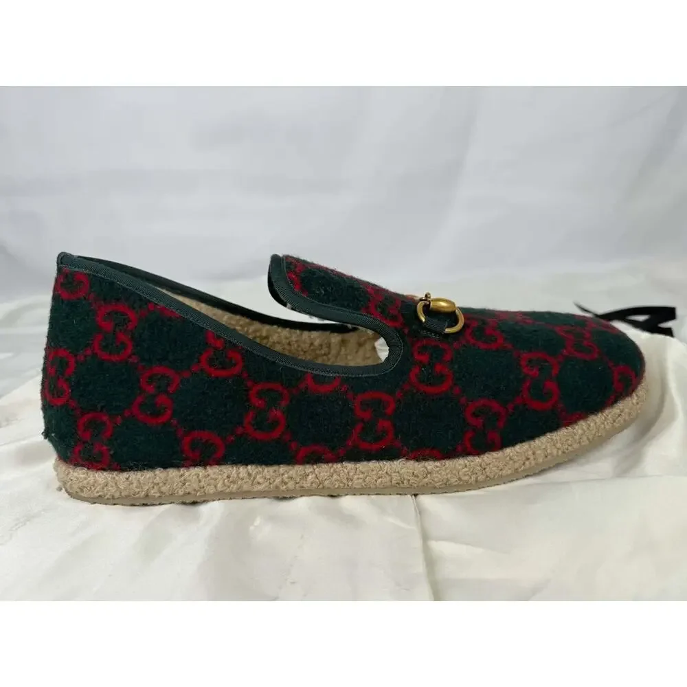 Gucci Fria Horsebit GG Monogram Logo Wool Slip On Loafers US 12.5 SPB-TS 371579